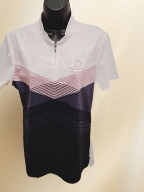 Uniqlo White, Navy & Light Pink Zip-Front Polo